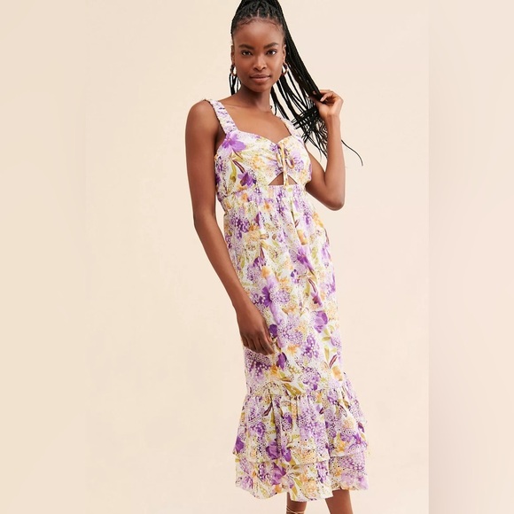 Anthropologie Adelyn Rae Kathleena Eyelet Midi Dress NWOT XS! - Picture 1 of 6